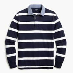 J Crew Rugby navy and white striped long sleeve polo shirt chambray collar